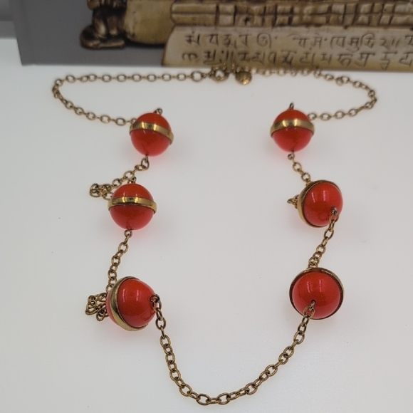 J. Crew Red and Gold 34" Necklace with Elegant Beads - Picture 1 of 5